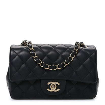 Lambskin Quilted Mini Rectangular Flap Black
