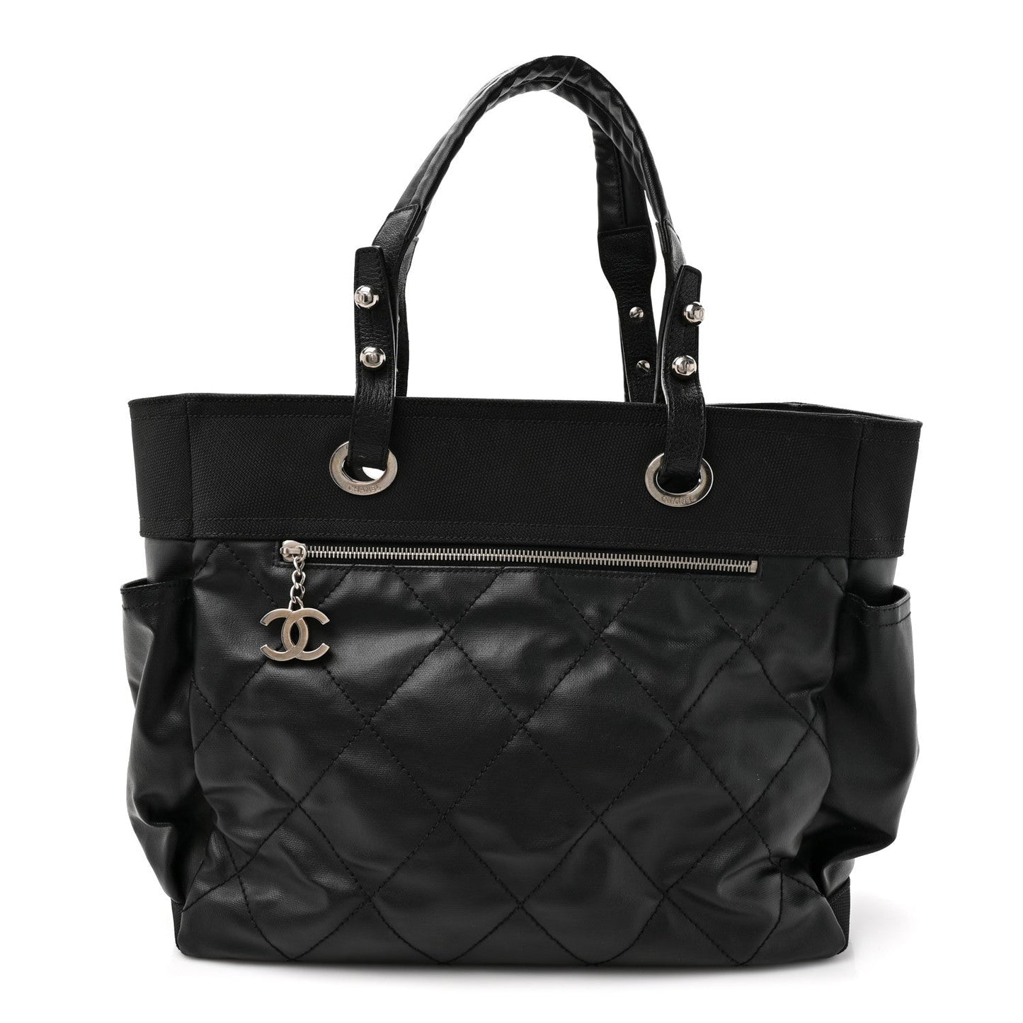 Coated Canvas Quilted Large Paris Biarritz Tote Black