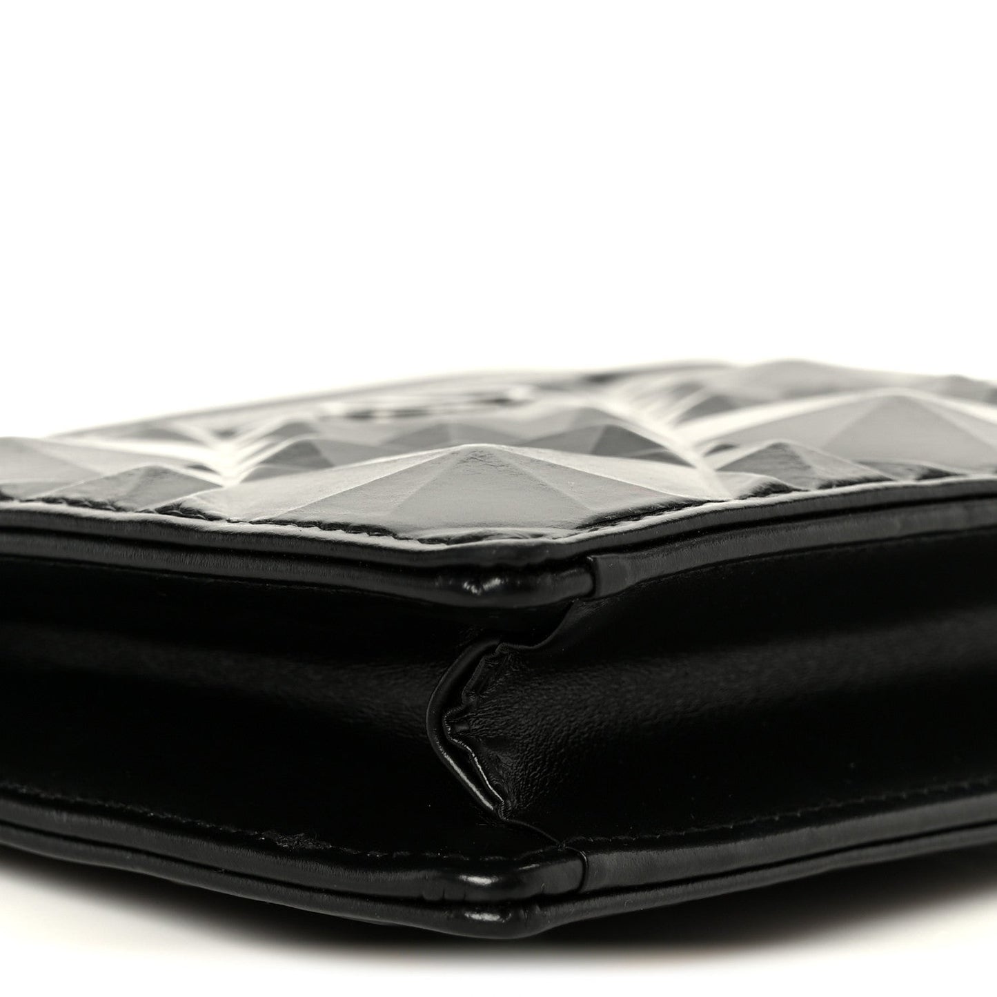 Calfskin Macrocannage Diamond Caro Zipped Pouch With Chain Black