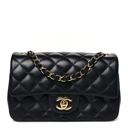 Lambskin Quilted Mini Rectangular Flap Black