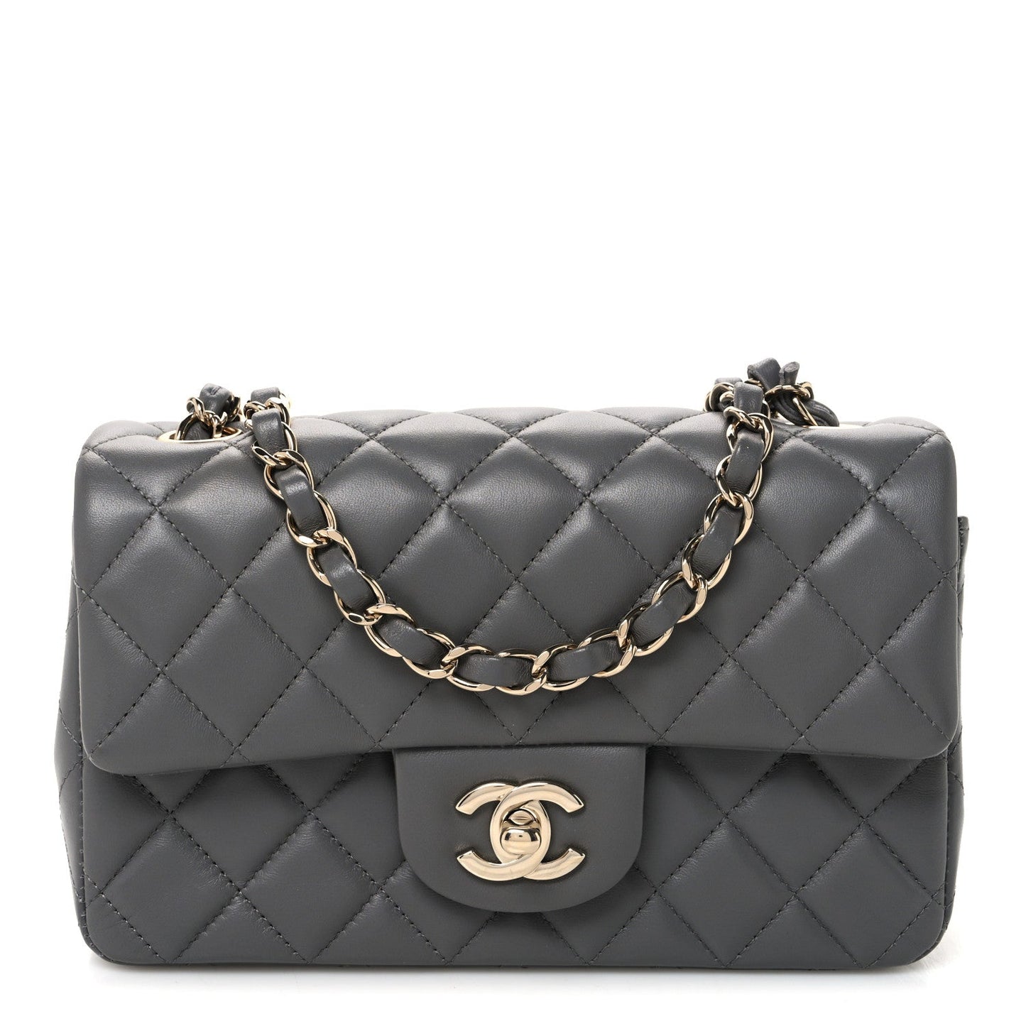 Lambskin Quilted Mini Rectangular Flap Grey