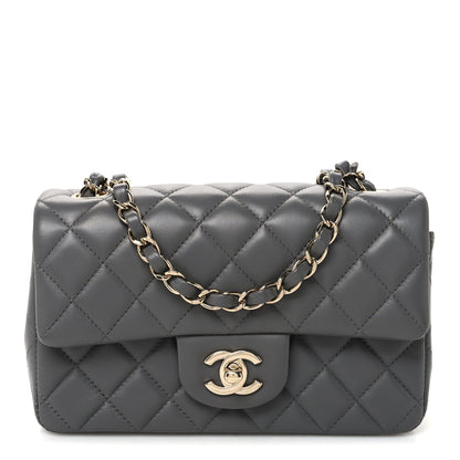 Lambskin Quilted Mini Rectangular Flap Grey