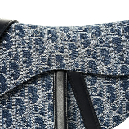 Denim Oblique Jacquard Saddle Bag With Strap Blue
