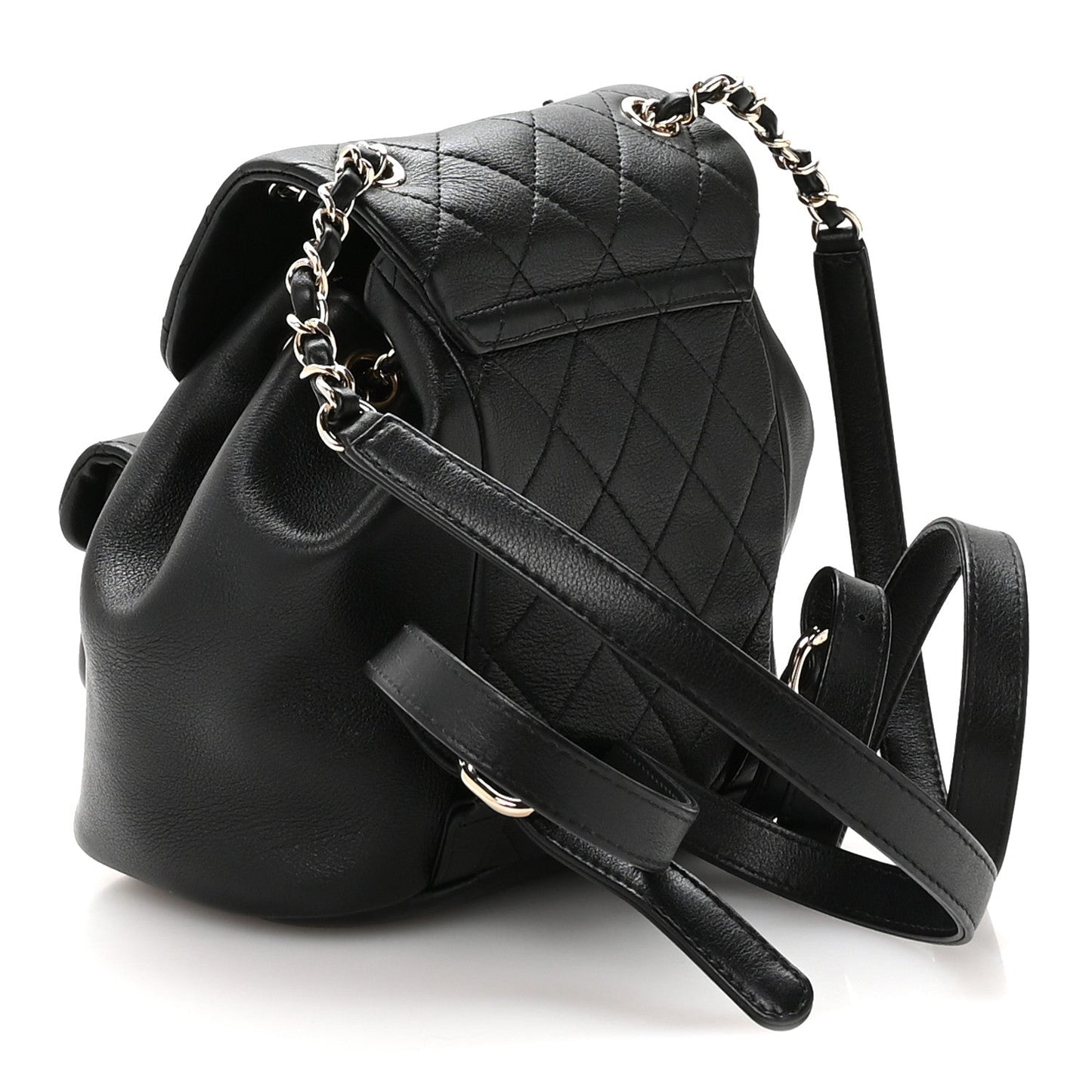 Glazed Aged Calfskin Quilted Small Duma Drawstring Backpack Black