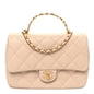 Lambskin Quilted Metal Enamel Chain Top Handle Square Flap Beige