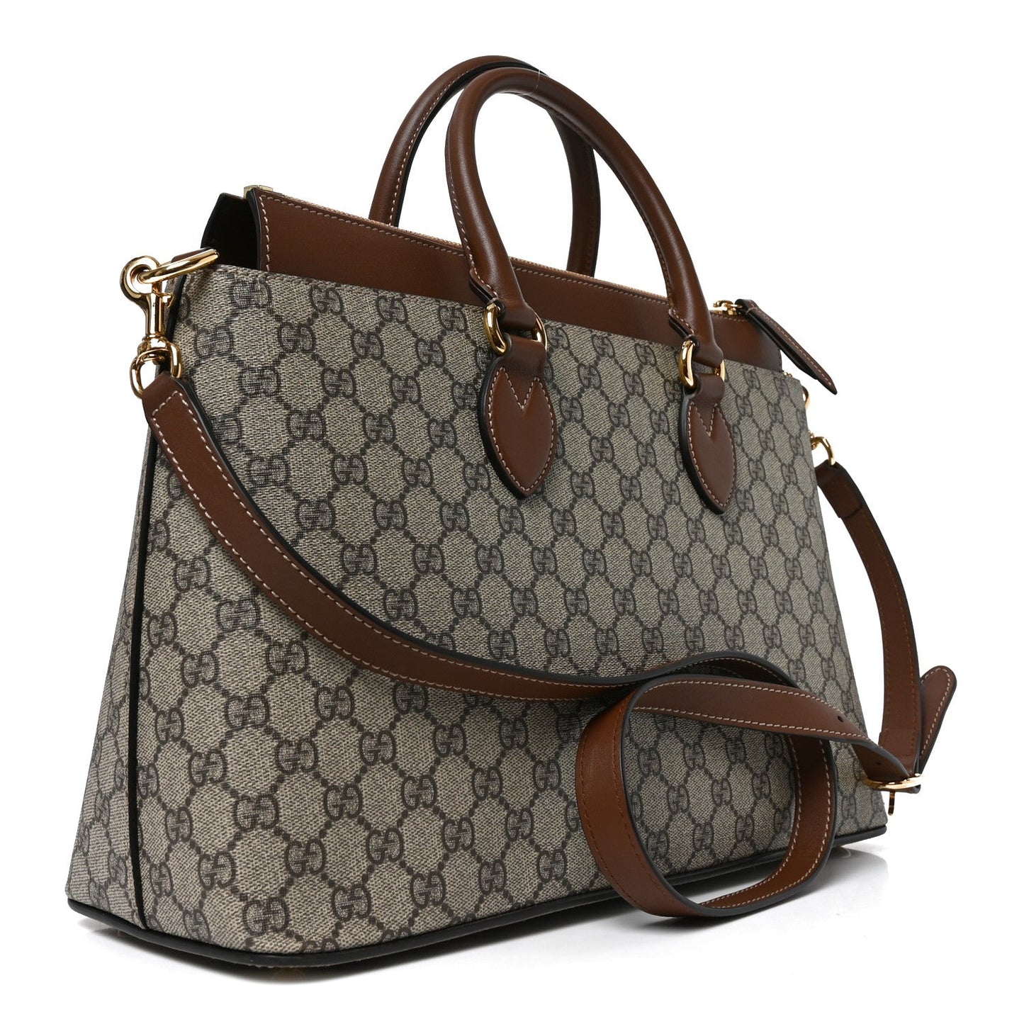 GG Supreme Monogram Large Zip Top Tote Beige Tuscany
