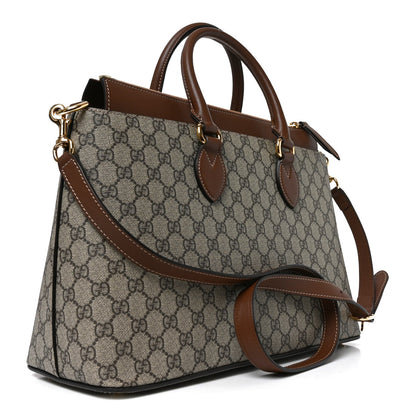 GG Supreme Monogram Large Zip Top Tote Beige Tuscany