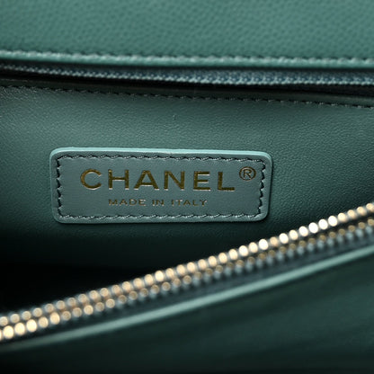 Caviar Quilted Lizard Embossed Small Coco Handle Flap Green