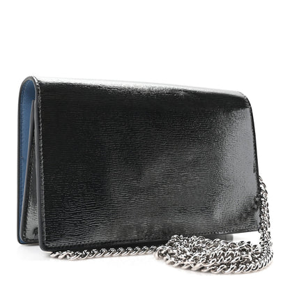 Textured Patent Bi-color GG Marmont Wallet on Chain  Silver Blue