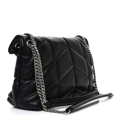 Lambskin Quilted Small Loulou Puffer Monogram Chain Satchel Black