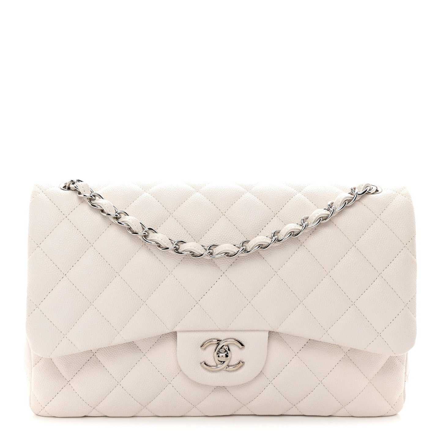Caviar Quilted Jumbo Double Flap White
