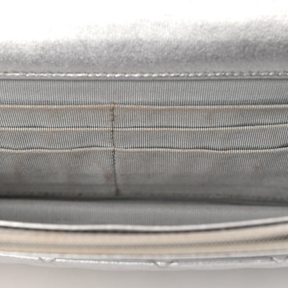 Metallic Lambskin Quilted Wallet On Chain WOC Silver