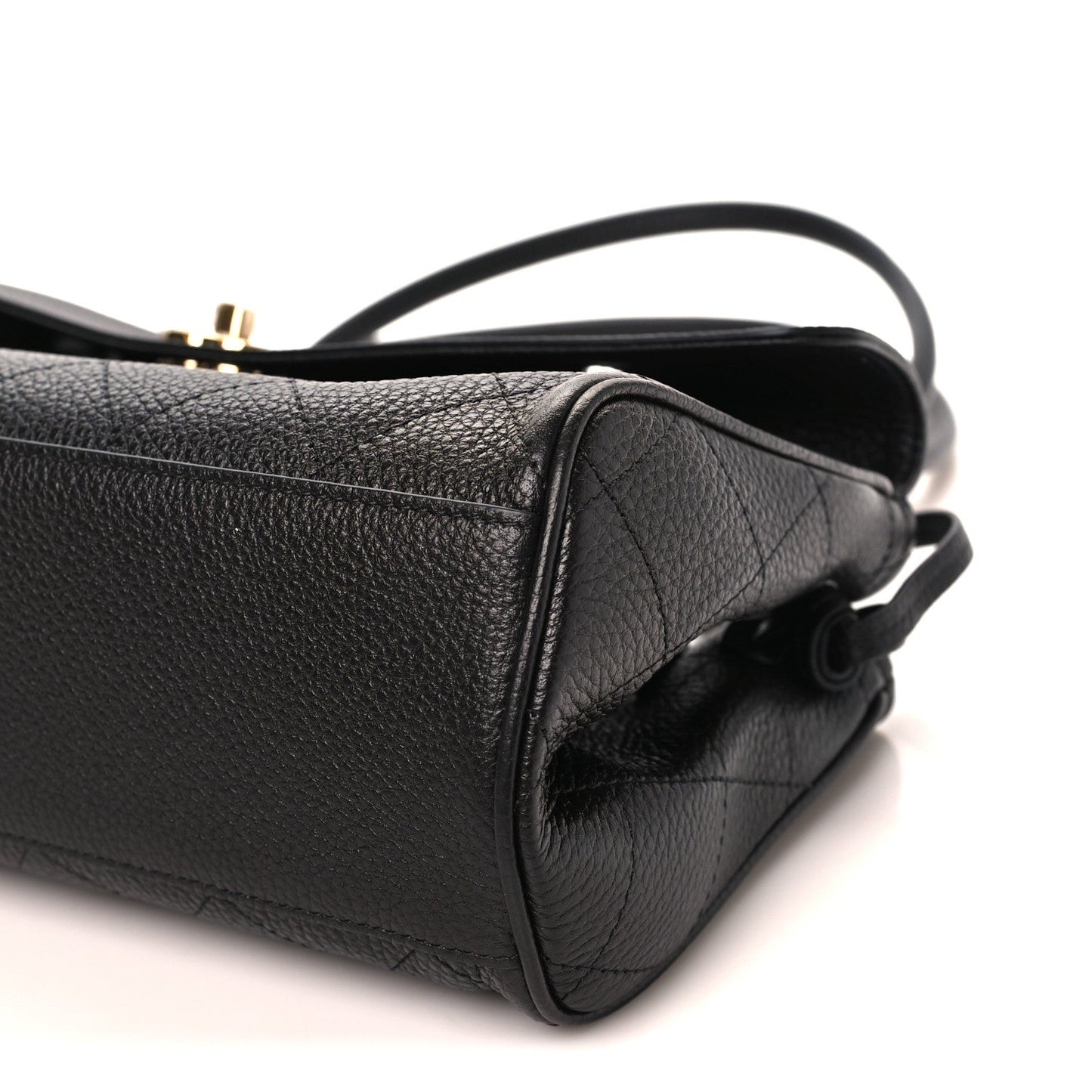 Grained Calfskin Stitched Urban Essentials Small Shopping Bag Black
