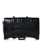 Shiny Calfskin Monochrome Crocodile Embossed Hourglass Chain Bag Black