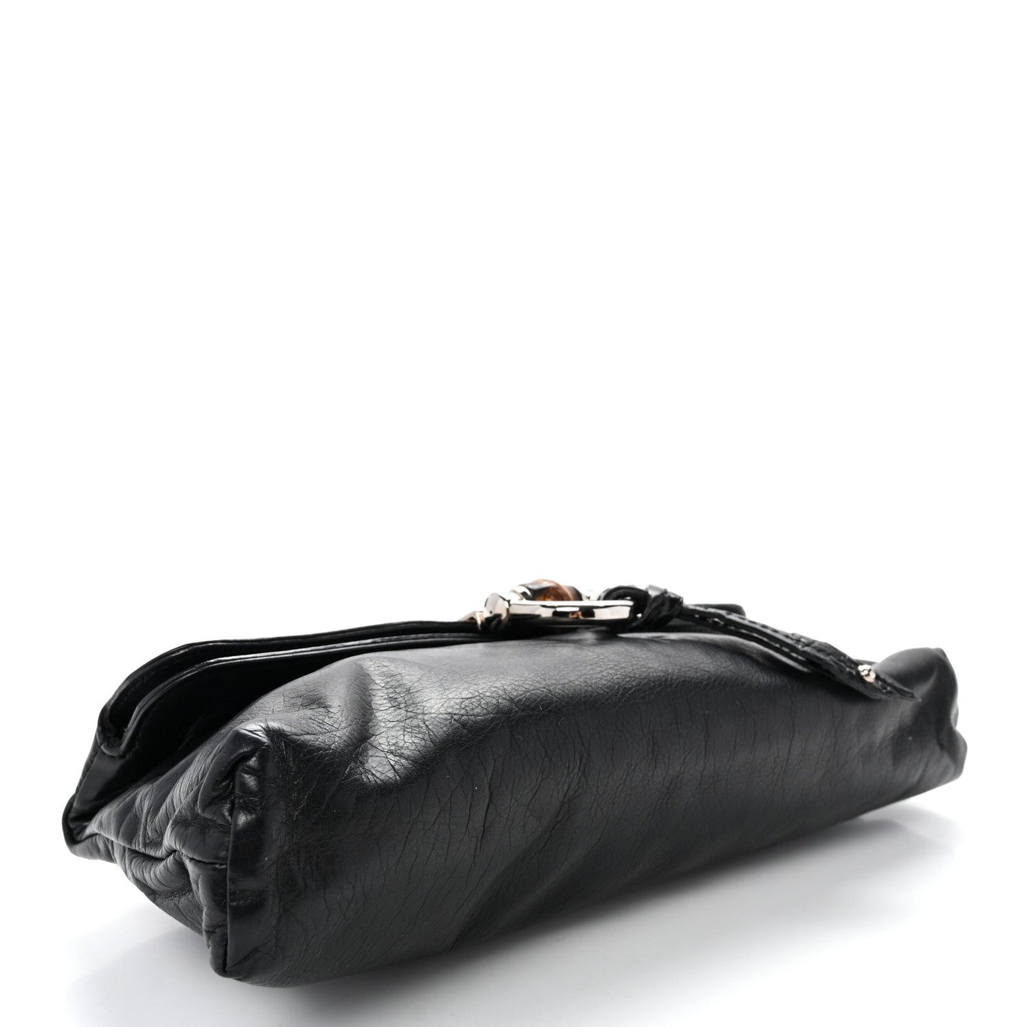 Calfskin Bamboo Croisette Clutch Black