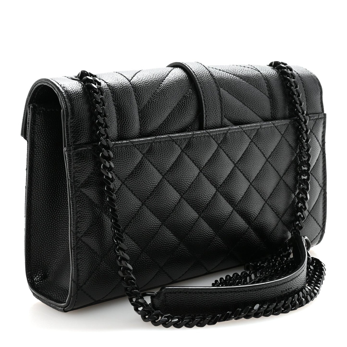Grain De Poudre Textured Mixed Matelasse Triquilt Small Monogram Monochrome Satchel Black