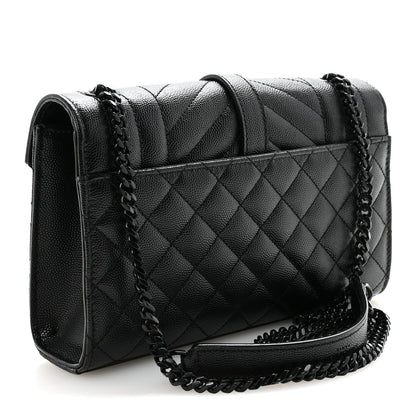 Grain De Poudre Textured Mixed Matelasse Triquilt Small Monogram Monochrome Satchel Black