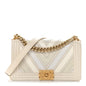 Caviar Suede Calfskin Chevron Medium Boy Flap White