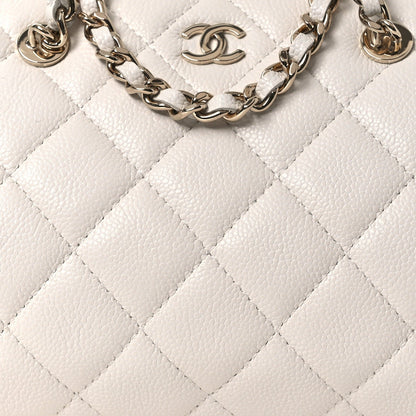 Caviar Quilted Barrel Clutch With Chain White