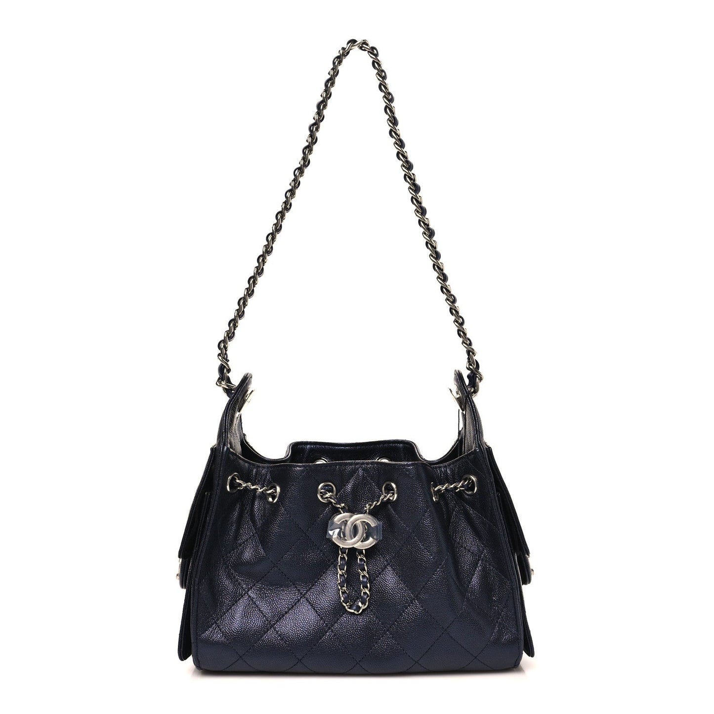 Metallic Caviar Quilted Mini Chanel 25 Handbag Dark Blue