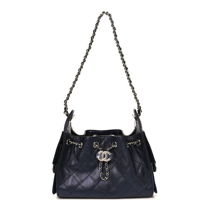 Metallic Caviar Quilted Mini Chanel 25 Handbag Dark Blue