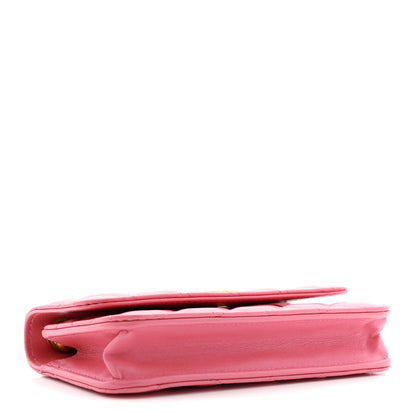Lambskin Quilted Pillow Crush Flap Phone Holder With Chain Pink