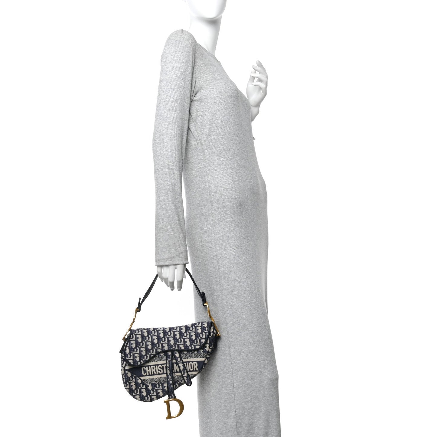 Oblique Embroidered Saddle Bag Blue