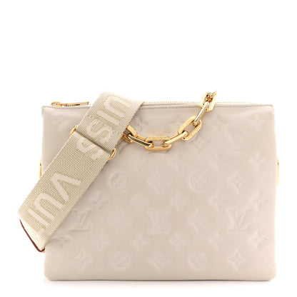 Lambskin Embossed Monogram Coussin PM Beige Cream
