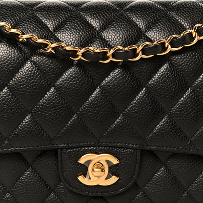Caviar Quilted Medium Double Flap Black