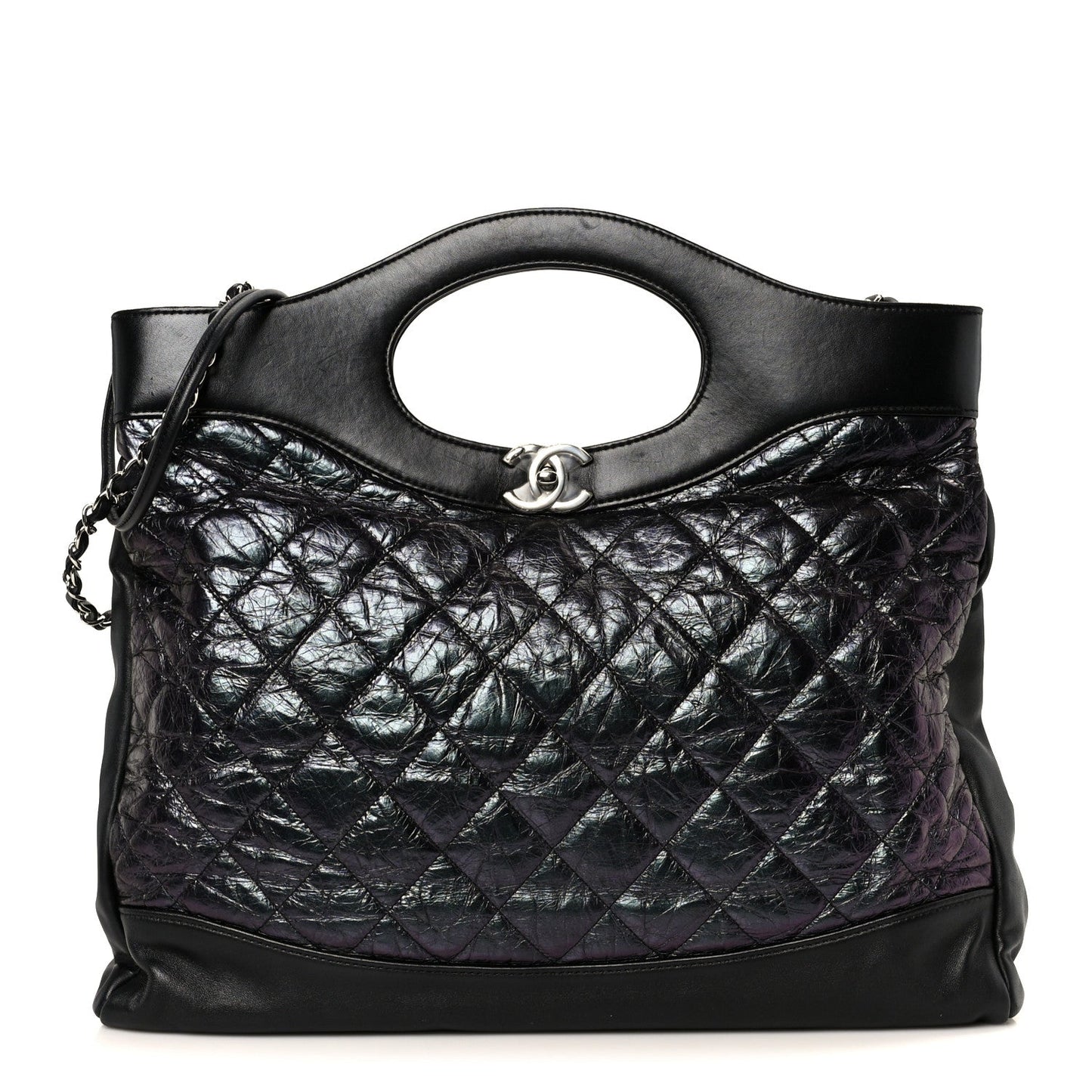 Crumpled Calfskin Quilted 31 Large Shopping Bag Black