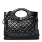 Crumpled Calfskin Quilted 31 Large Shopping Bag Black