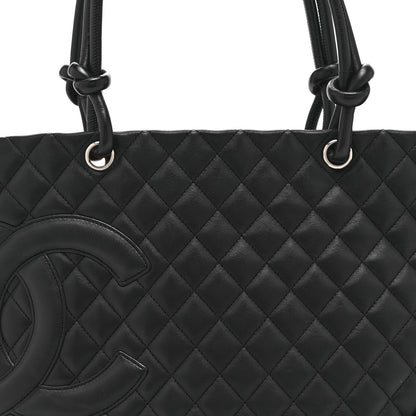 Calfskin Quilted Large Cambon Tote Black