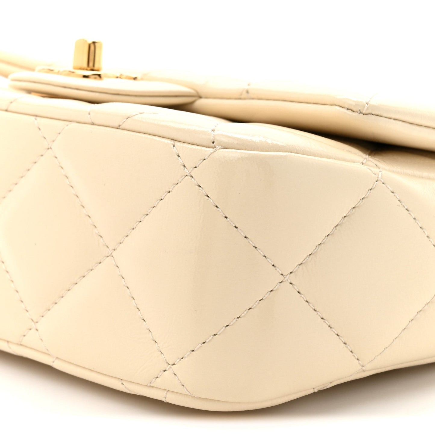 Shiny Lambskin Quilted Golden Links Top Handle Flap White