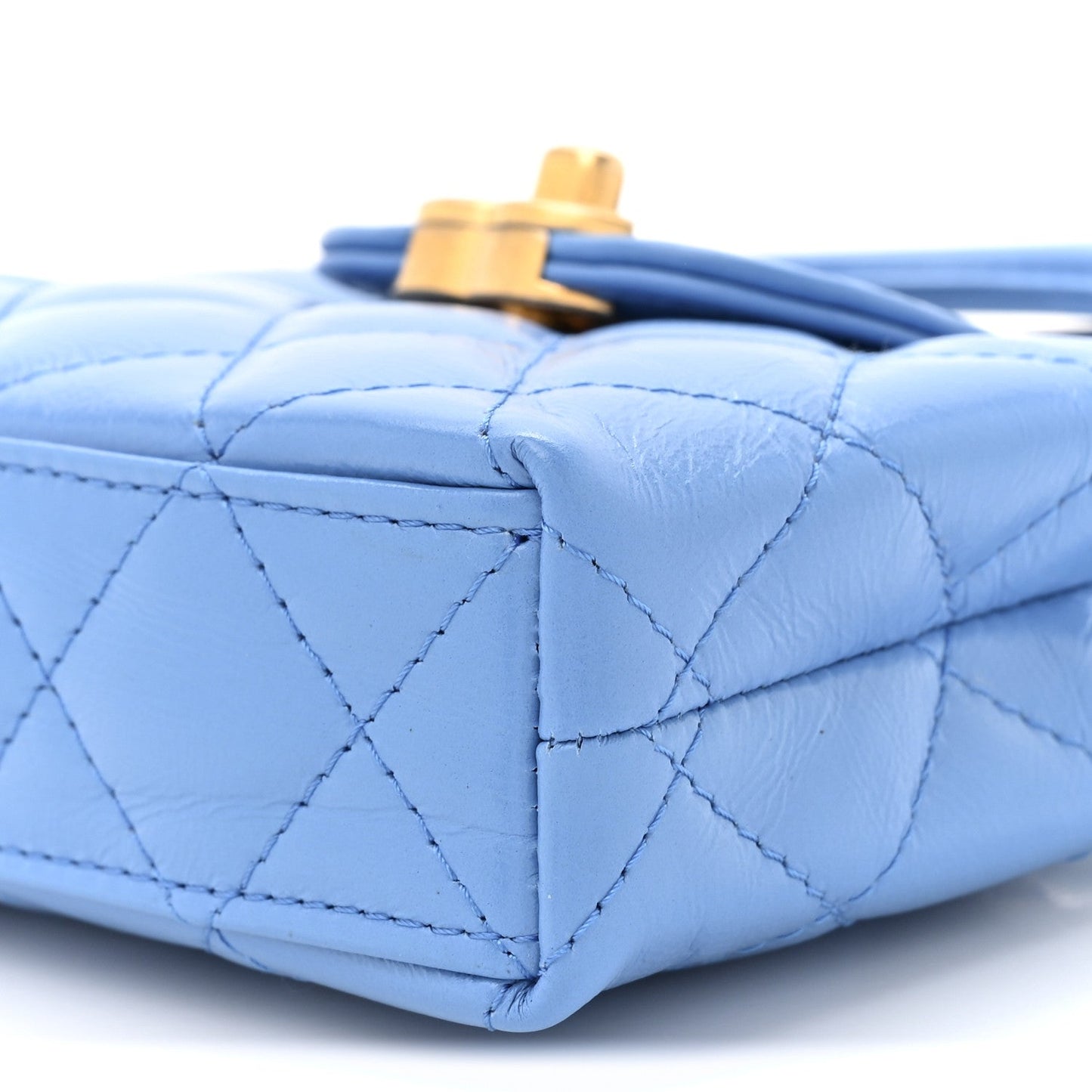 Shiny Aged Calfskin Quilted Mini Nano Kelly Shopper Blue