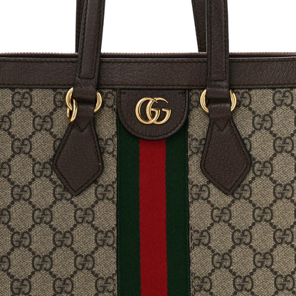 GG Supreme Monogram Web Medium Ophidia Tote Bag Brown