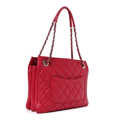 Lambskin Quilted Accordion Shopping Tote Dark Pink
