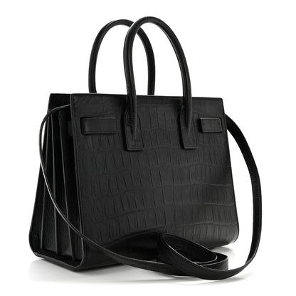 Calfskin Crocodile Embossed Baby Sac De Jour Black