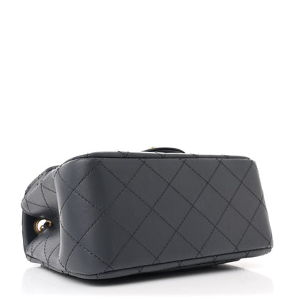 Lambskin Quilted Mini Pearl Crush Flap Dark Grey