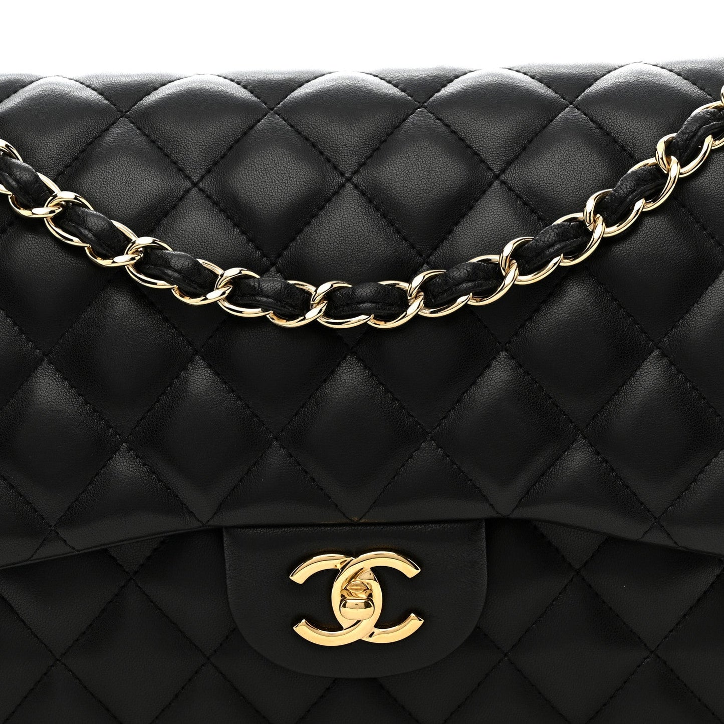 Lambskin Quilted Jumbo Double Flap Black