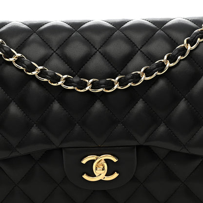 Lambskin Quilted Jumbo Double Flap Black