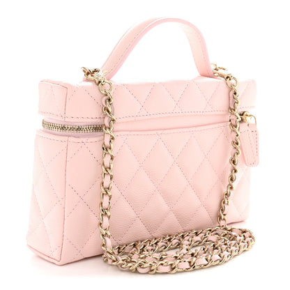 Caviar Quilted Top Handle Slim Vanity With Chain Light Pink