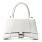 Shiny Calfskin Crocodile Embossed Small Hourglass Top Handle Bag White