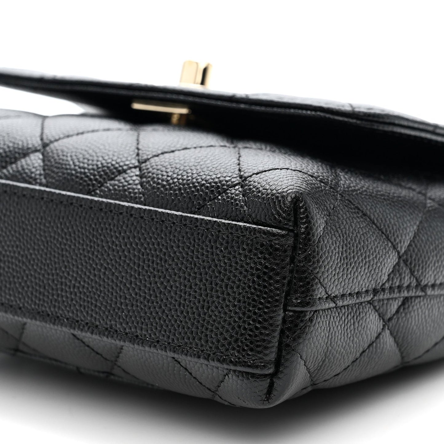 Caviar Quilted Coco Handle Clutch With Chain Black