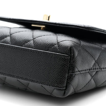 Caviar Quilted Coco Handle Clutch With Chain Black