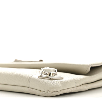 Chevre Silver Metallic Edge Hardware Envelope Clutch Gris Glace