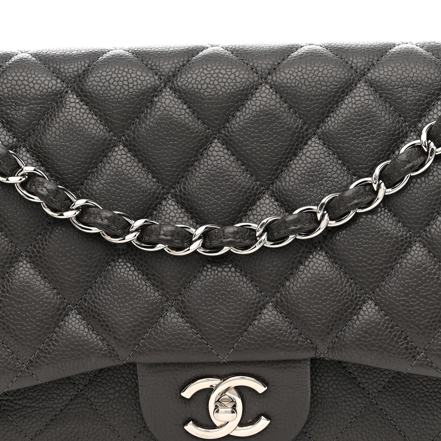 Caviar Quilted Jumbo Double Flap Grey