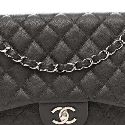 Caviar Quilted Jumbo Double Flap Grey