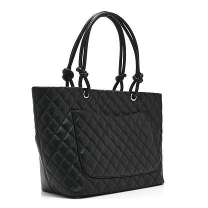 Calfskin Quilted Large Cambon Tote Black