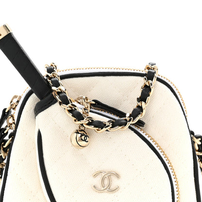Canvas Calfskin Tennis Racket Mini Bag White Black