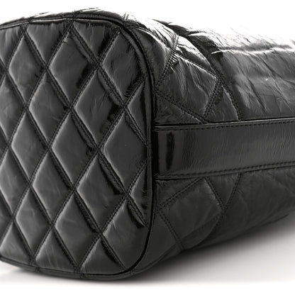 Shiny Aged Calfskin CC Chain Drawstring Bag Black